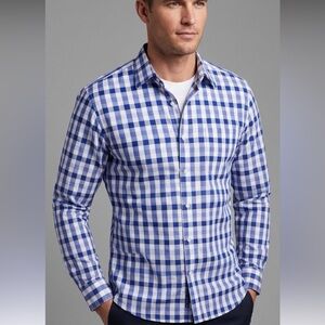 Nordstrom Men's Shop Smartcare Dress Shirt Blue White Gingham Plaid 17 XL